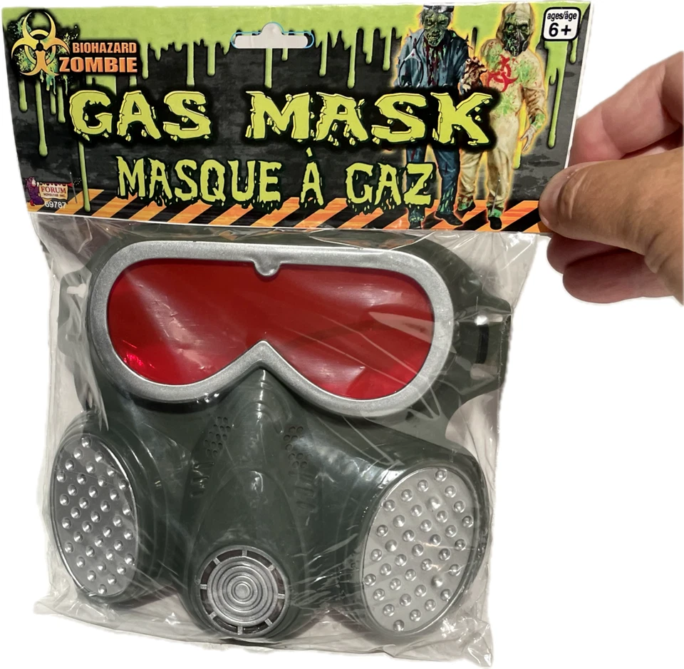 ZOMBIE GAS MASK Green Plastic Face Army Costume Red Goggles Biohazard Fake Toy - Image 3 of 4
