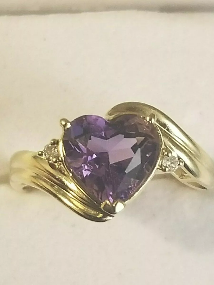 Vintage Heart Shaped Amethyst Ring w 14K Gold size 6.5 paperwork
