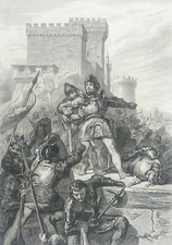 Bayard Chevalier Pierre du Terrail blessé à Brescia 1524 Italie gravure 1840