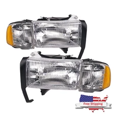 For 1994-2002 Dodge Ram 1500 94-02 2500 3500 Headlights Headlamp Pair Chrome