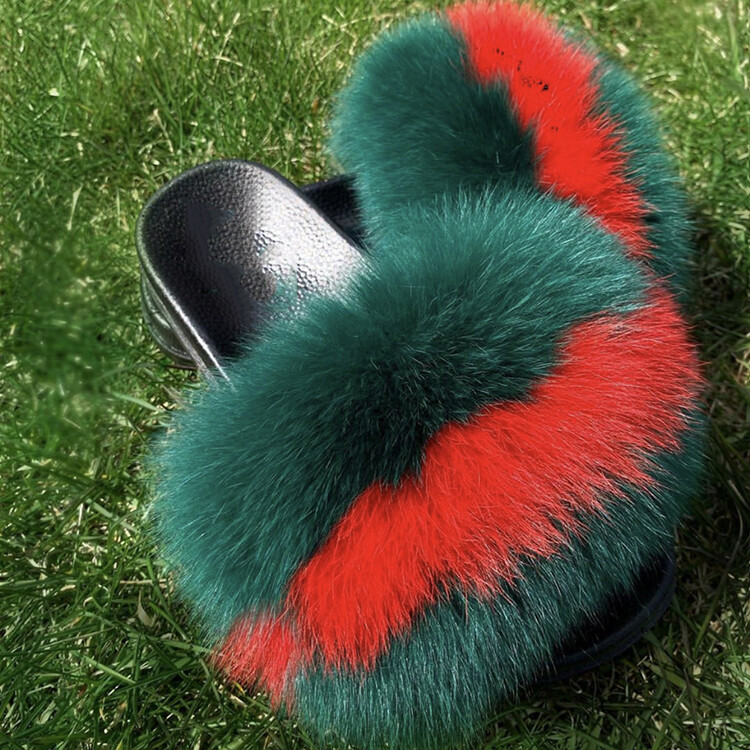 SAOLA Rosso Verde Sandali ciabatte ciabatte donna max large XXL vera pelliccia di volpe