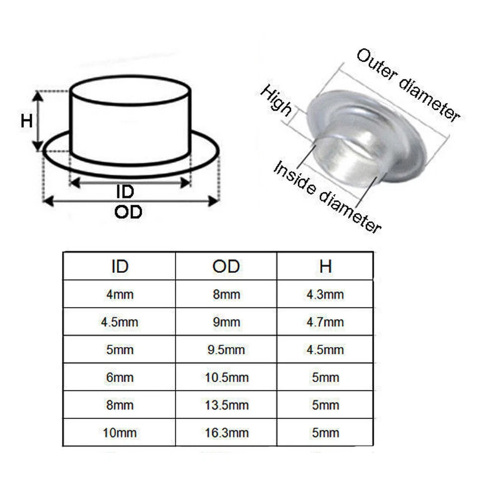 Kit de 100 juegos de lavadora de ojales con ojal para ropa de lona cuero reparación artesanía hágalo usted mismo Foto 3 de 4
