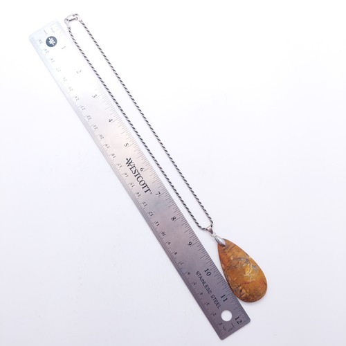 Ciondolo in argento sterling legno pietrificato con catena sterling 36,1 grammi 18 pollici - Foto 6 di 8