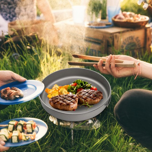 Ultraleichte Titan Bratpfanne mit klappbarem Griff für Outdoor Camping Wandern J6G8 - Bild 6 von 10