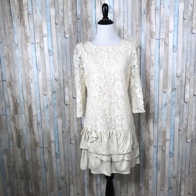 Sandro 2 M Ivory Floral Lace Ruffle Drop Waist Bow Sheath Party Dress  Wedding | eBay