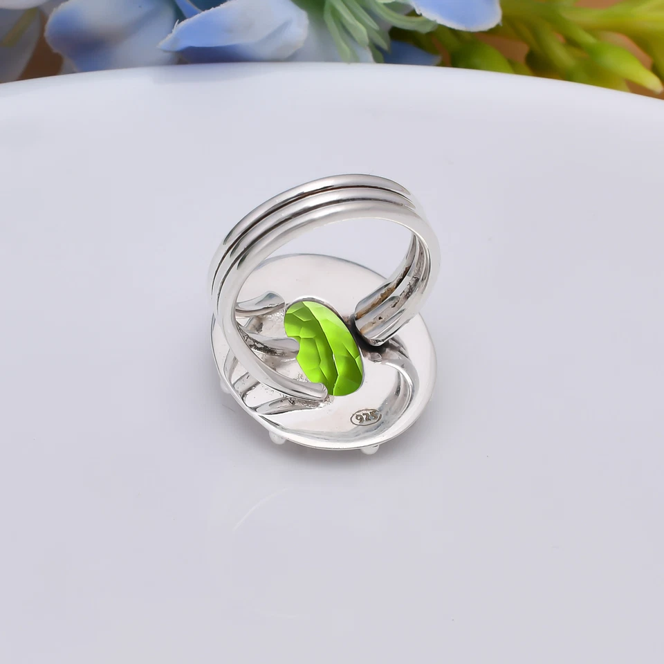 Anillo elegante de plata esterlina 925 maciza con piedras preciosas de peridoto joyería V4922 Foto 4 de 4