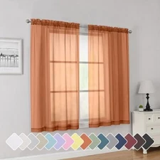 Short Sheer Curtains 45 Inch Length for Small Windows, Rod 42W x 45L Orange