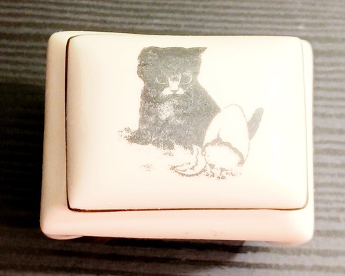 Vintage Schmuckschatulle Porzellan Katze Schmetterling Made in Japan kleine Weltgrüße 2 Zoll - Bild 12 von 24