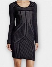 Dex Dress Womens S Smal Black Ivory Knit Bodycon Sweater Long SL Stretch 3651