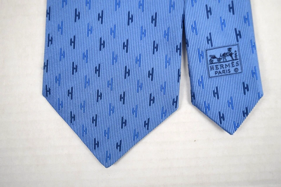 Corbata de cuello de colección Hermes años 70 80 azul yunque foulard clásico ancho corbata 57" x 3,5" Foto 3 de 4