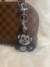 Black Monkey Bag Charm Keychain Key Ring Car Charm tassel Faux Leather Bling New