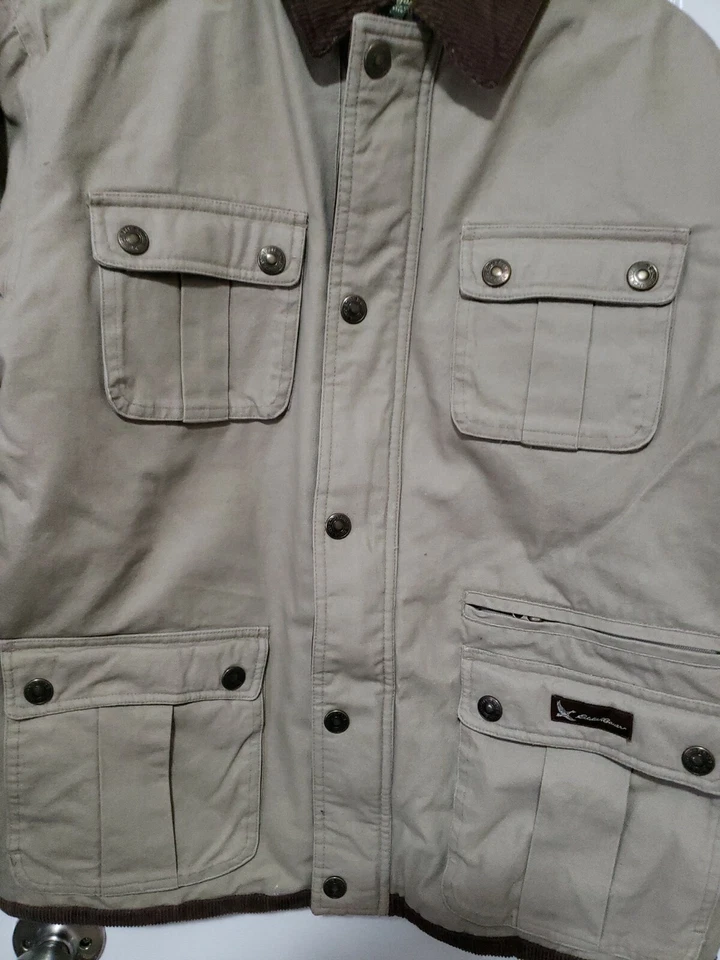 Boy's Vintage Eddie Bauer Tan Full Zip with Snaps Corduroy Trim Coat Size 10/12 - Image 2 of 4