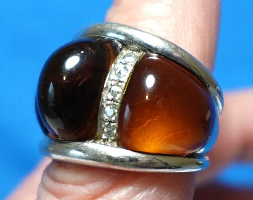 STERLING SILVER AMBER CLEAR STONE STATEMENT RING … - image 2