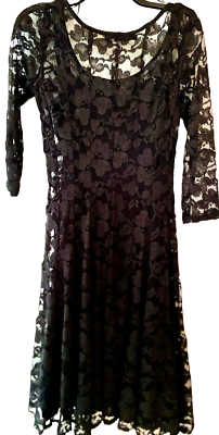CHETTA B 2-PC BLACK LACE & KNIT SLIP DRESS, SCOOP NECK, FIT & FLARE, SZ 8 |  eBay