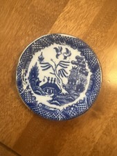 Vintage Miniature Blue Willow Tray. Gold Rim. 2-1/2  Across