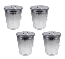4 Pack 6 Gallon Steel Galvanized Garbage Trash Can w/ Lid Ideal for Trailers