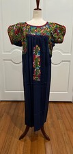 San Antonino Maxi Dress, Oaxaca Mexican dress. hand Embroidered. Silk Threads,