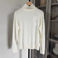 The Row Seiler Ivory Merino Wool Cashmere Knit Turtleneck Sweater L NEW Cream