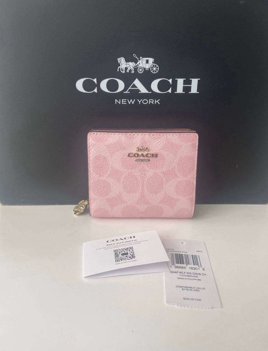 NWT Coach Snap Wallet In Signature Canvas With Charm CEC34 Gold