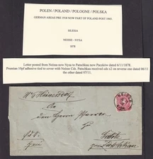 Poland/Germany - Germany 1878 cover NEISSE (Nysa, Silesia) to PATSCHKAU Paczkow