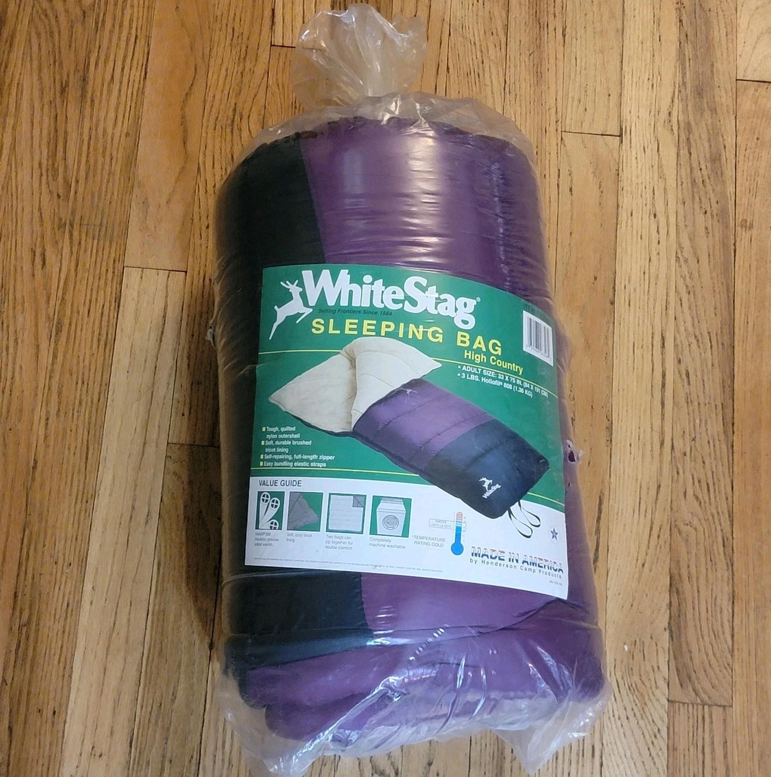 NEW Vintage White Stag Sleeping Bag High Country Purple Adult Camping 33" X 75"