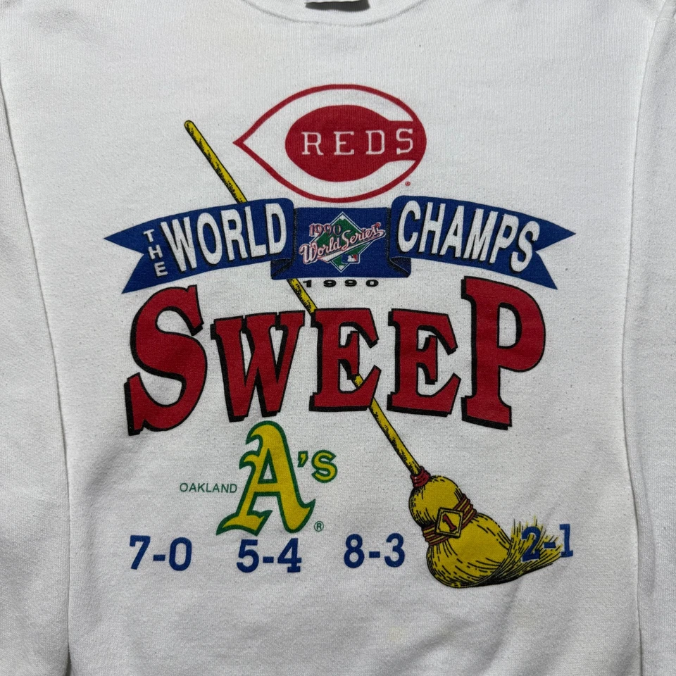 Vintage 90s Cincinnati Reds MLB World Series Sweep Oakland A's Sweatshirt USA XL - Image 2 of 4