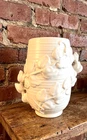 Vintage Red Wing Pottery 1162 Ivy Leaves Ribbed Vase Cream Turquoise Interior 40