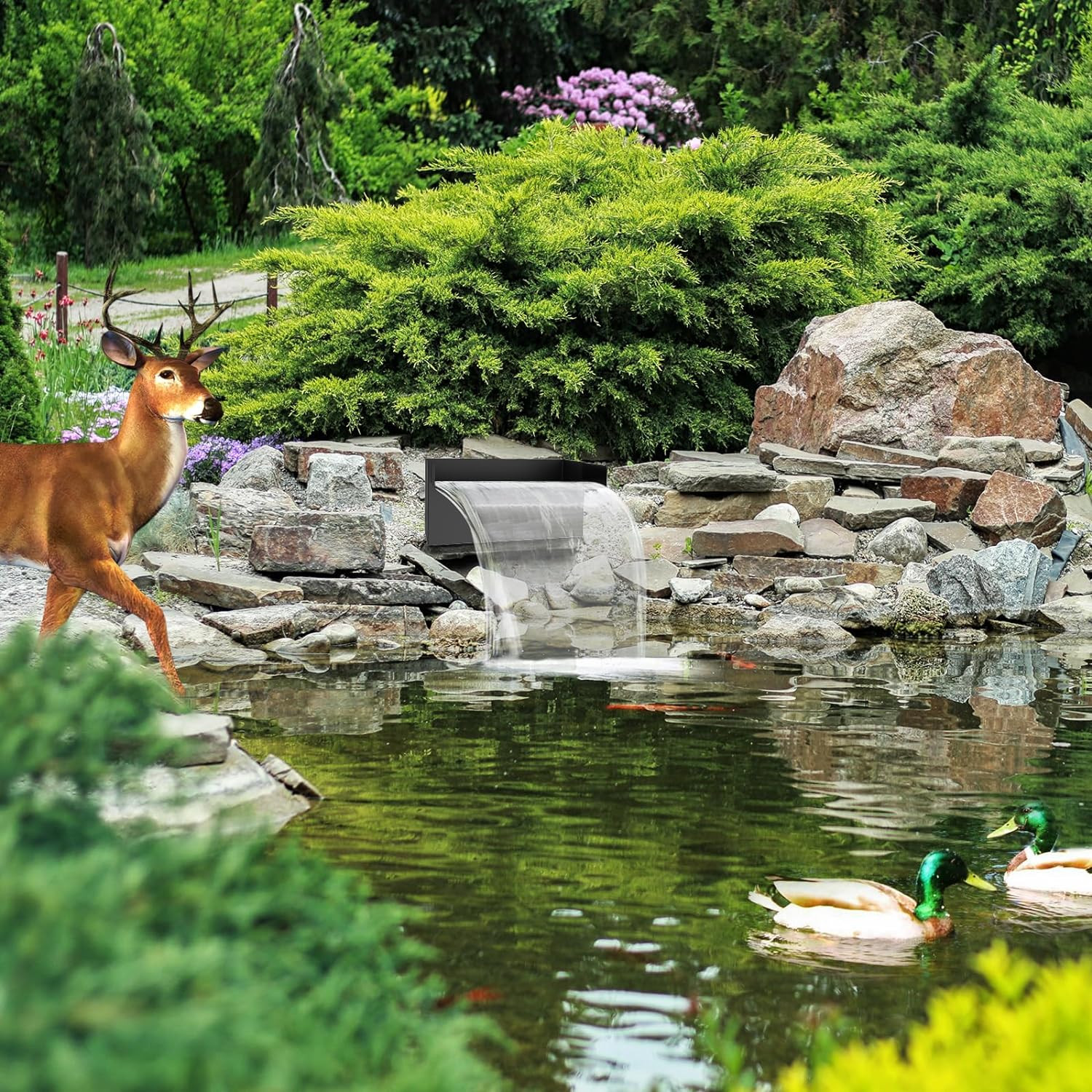 Pond Waterfall Spillway with Pump Kit, 304 Stainless Steel Pond Waterfall, Pond 