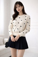 Cat lady cream knitted crew neck sweater embroidered kitties S