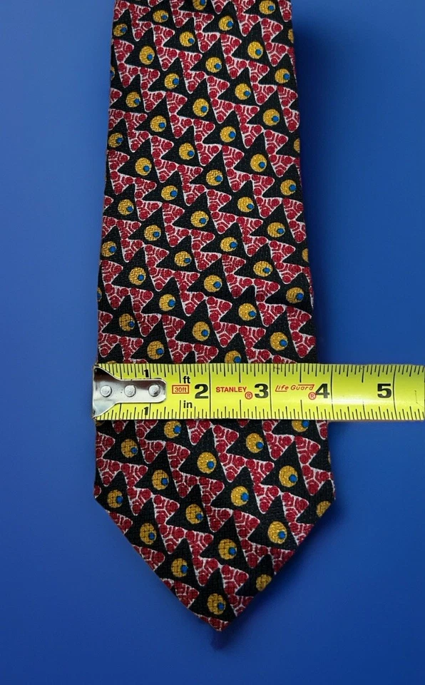 Nueva corbata roja vintage elementos básicos ojos con patrón de triángulos seda Foto 2 de 4