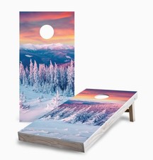 Winter Mountains Cornhole Set Skips Garage Portable Foldable Legs Lawn Game