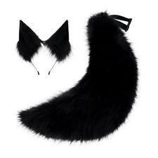 Faux Fur Wolf Ears Headband Furry Dog Tail Se...