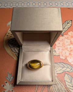 Authentic 18K Gold Plated 925 Sterling Silver Tiger Eye Ring 9.49 Grams Size 8