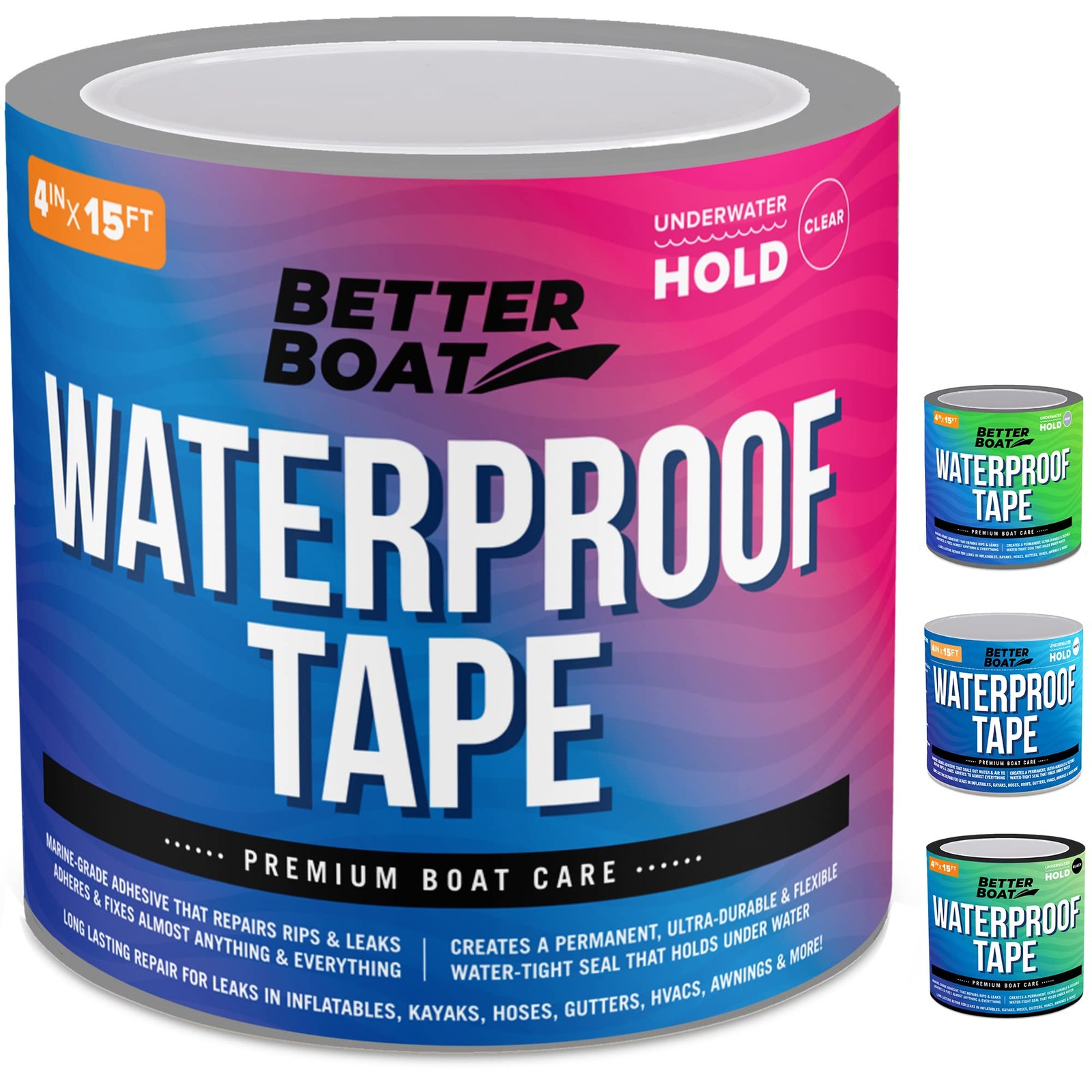 Heavy Duty Waterproof Marine Tape for Leaks 15 ft x 4 in Clear Sealant