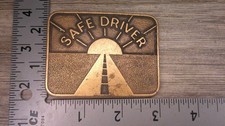 Safe Driver award belt buckle cooper colored driving into sunset      Z157