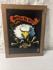 Vintage 1985 Harley Davidson Born To Be Wild Reverse Painted Glass Mirror Eagle