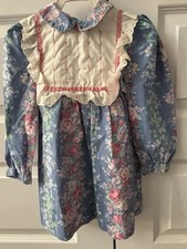 VTG Polly Flinders Dress Girls Sz 4t White w/ Blue Polka Dot Smocked Front