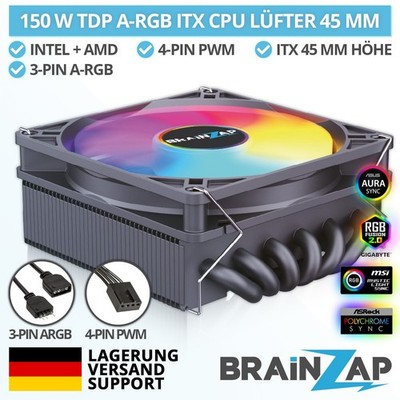 ITX CPU Kühler 45mm A-RGB 4-PIN PWM 150W TDP Fan Lüfter 1151 115X 1700 AM3 AM4
