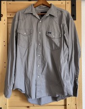 Wrangler Mens Cowboy Cut Western Work Shirt Size XL Grey Firm Finish Pearl Snap