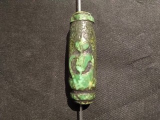 Great Rare Tibetan Old Turquoise Dzi Buddha Relief Bead HH044