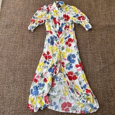 NEW RIXO Target Floral Mock Neck Cascade Ruffle Short Sleeve Midi Dress 2 NWT