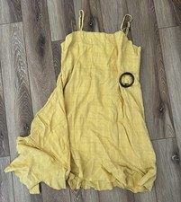 American Eagle Yellow A-Line Dress XL Square Neck Sleeveless Ruffle Strap