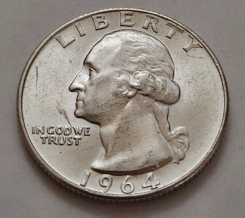 AU BU 1964 D Washington MM ERROR Quarter 25c 90% Silver (X57)