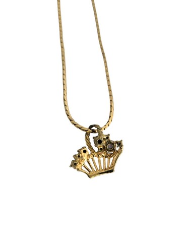 Vintage Gold Tone Chain Necklace w/ Rhinestone Flower Basket Pendant - Picture 5 of 7