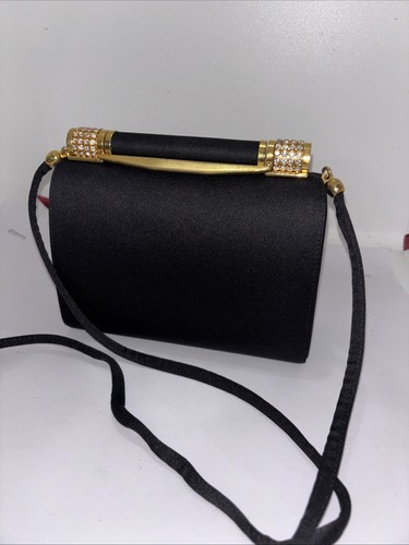 Vintage schwarz Rodo Italy Satin Krepp Crossbody Cocktail Handtasche - Bild 8 von 14