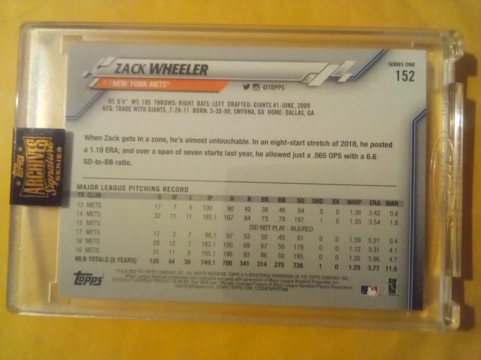2021 Archives Signature Series 2020 Series 1 Zack Wheeler Auto #11/54 + #36/54 - Image 3 of 4