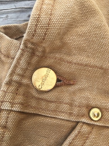VINTAGE Carhartt Overalls Tan Duck Canva Bib Double Knee Size M Youth(28X18.5in) - Picture 5 of 20