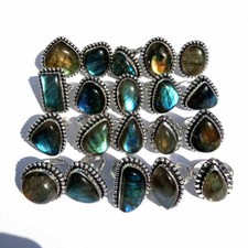 Flashy Labradorite Gemstone 925 Sterling Silver Plated Wholesale Fancy Lot Rings
