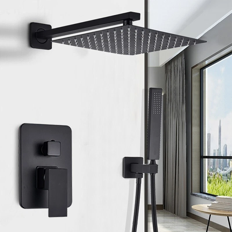 Schwarz Unterputz Duscharmatur Set 30 cm Regendusche Kopfbrause Duschsystem ibox