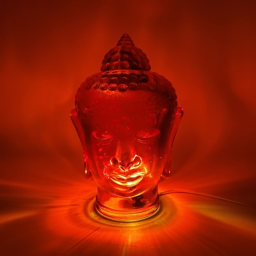 Ruby Red Glass Buddha Head Bust Buddhism Zen 9" - Picture 2 of 7